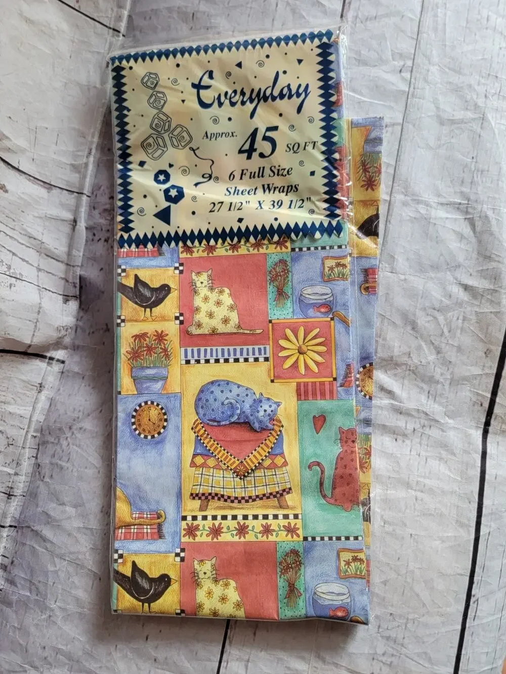 Vintage Cat Themed Designed Gift Wrap Paper 6 Sheets Y2K Crafting Paper New